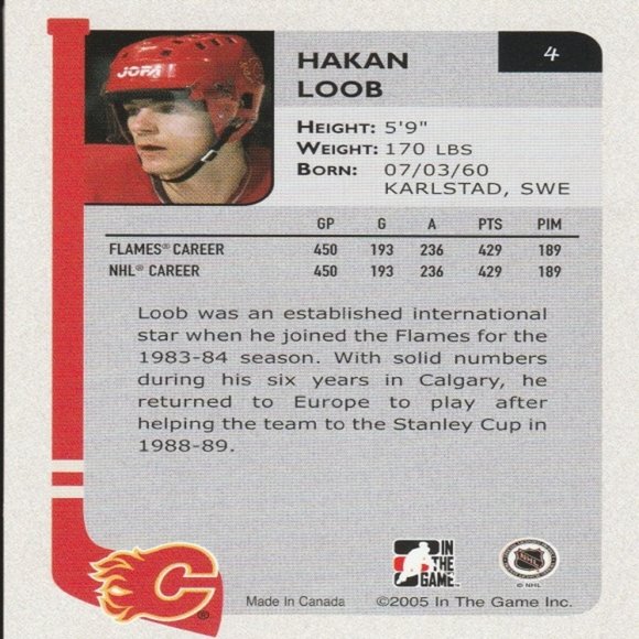 Hakan Loob (Calgary Flames) 2005 In The Game Series Card - Card Number 4 - Picture 2 of 2